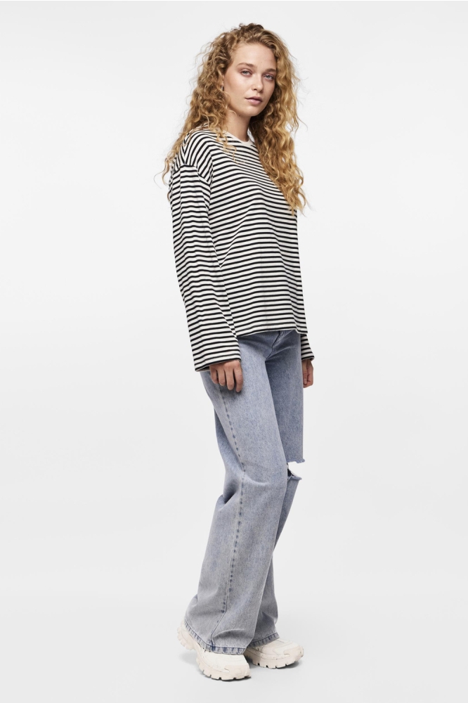 PCSADIE LS TOP NOOS 17146655 Cloud Dancer Stripes/ Black